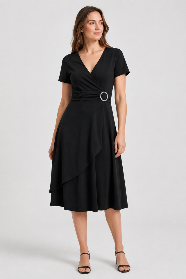 VALERIQUE | Robe de Soirée Asymétrique Col V à Strass pour Femme – Féminité Sculptée
