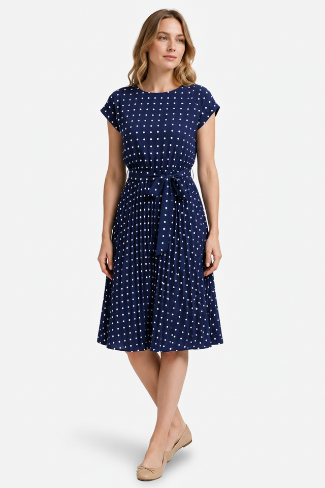 VALERIQUE | Femme Robe Décontractée A-Line en Mélange de Coton Bleu et Vert, Manches Courtes, Ceinture à Nouer