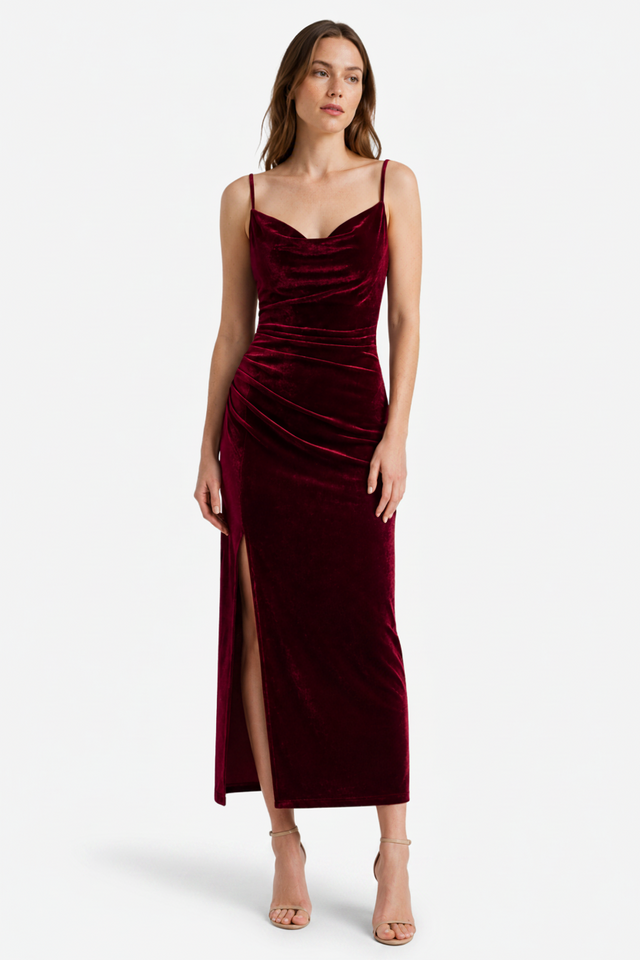 VALERIQUE | Robe de Soirée Froncée à Bretelles Fines pour Femme – Allure Élégante