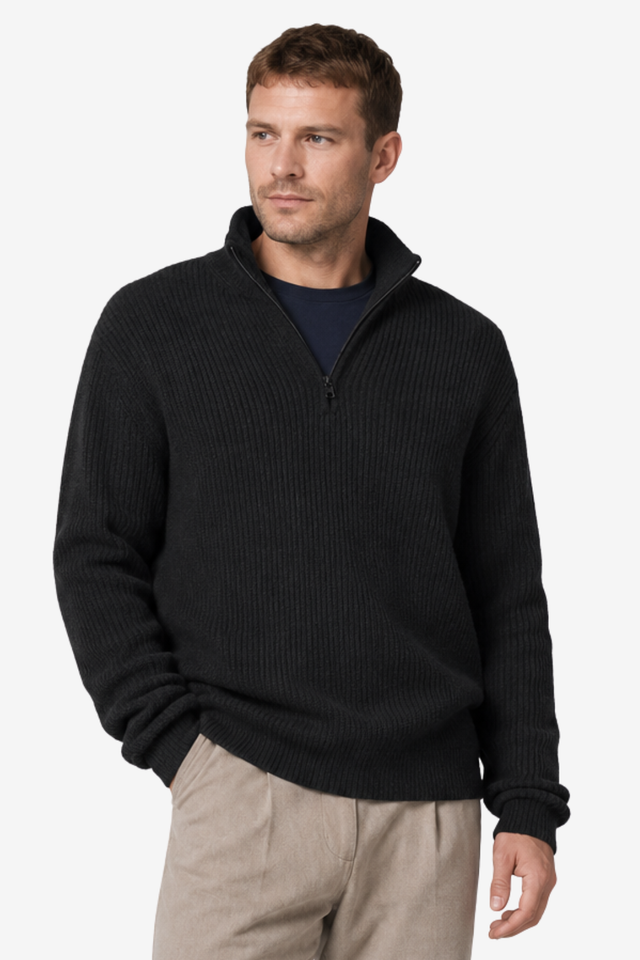 VALERIQUE | Pull Col Zippé pour Homme – Maille Côtelée Col Montant Manches Longues