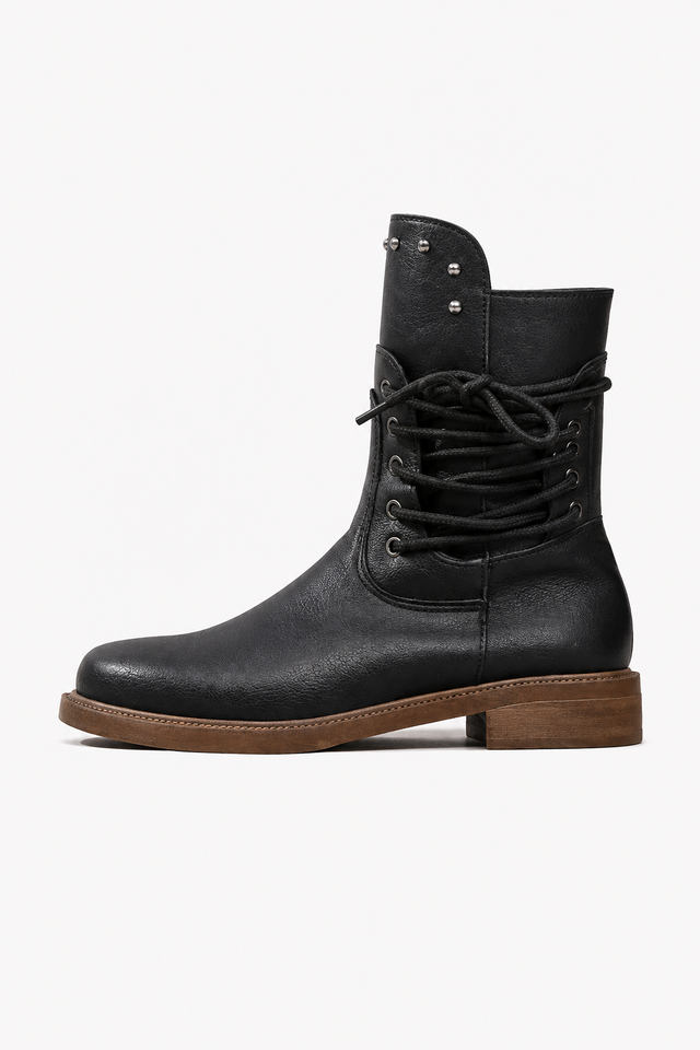 VALERIQUE | Femme bottines café à lacets avec talon bloc et bout rond