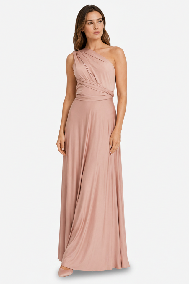 VALERIQUE | Femme Robe Longue Asymétrique pour Femme - Rose Poudré et Beige