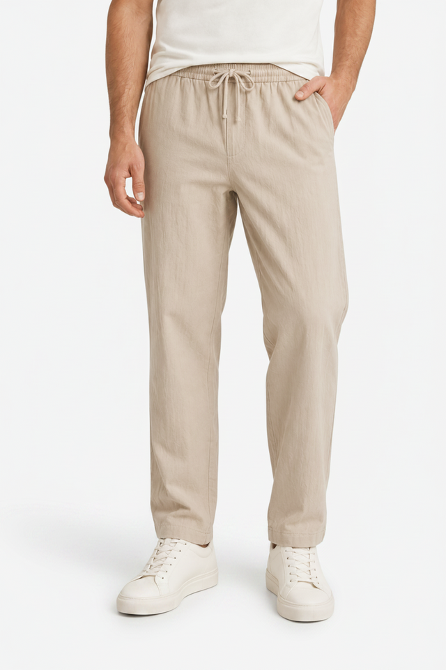VALERIQUE | Homme pantalon droit en coton à taille élastiquée avec cordon longueur cheville