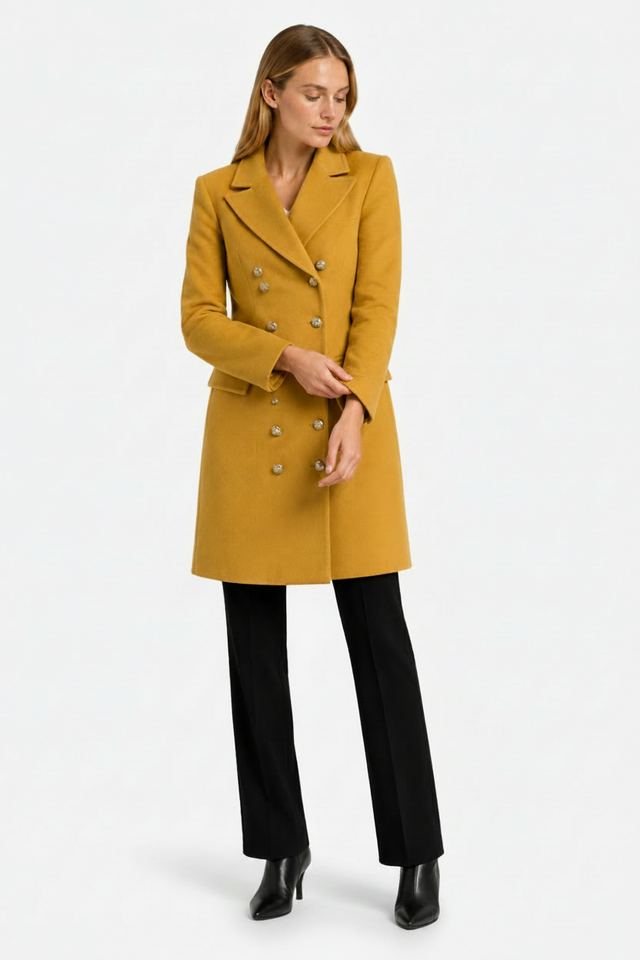 VALERIQUE | Manteau long boutonné pour femme – Modèle croisé à revers crantés