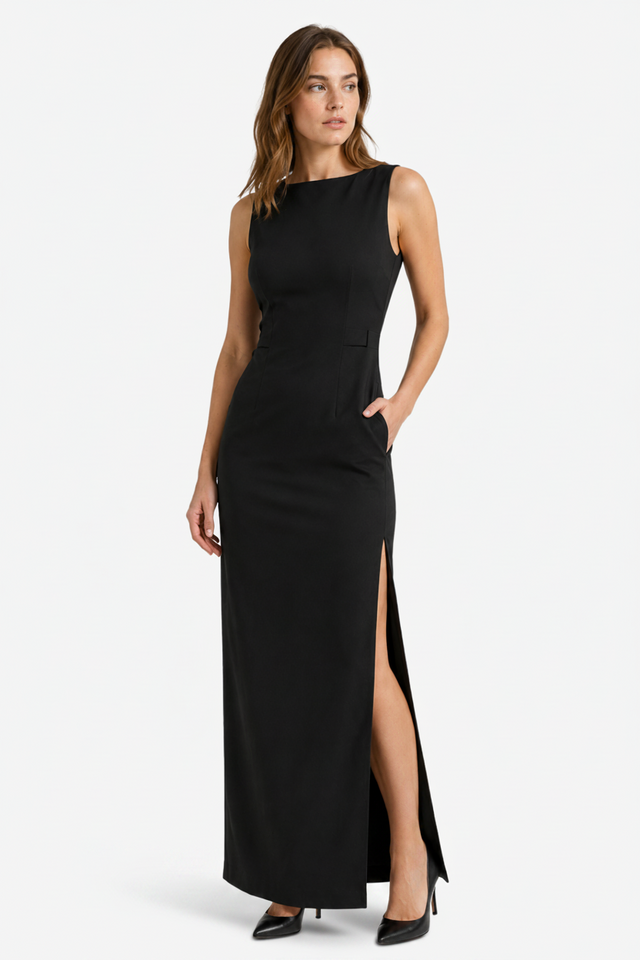VALERIQUE | Robe Longue Minimaliste pour Femme – Col Bateau