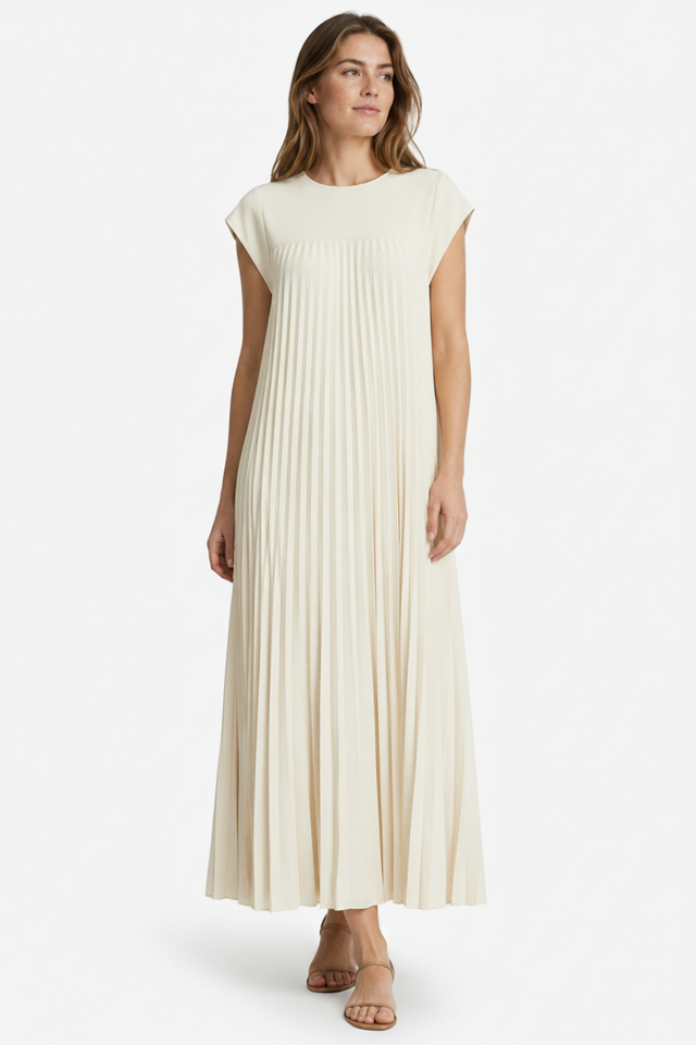 VALERIQUE | Femme Robe midi plissée coupe ample manches courtes style décontracté