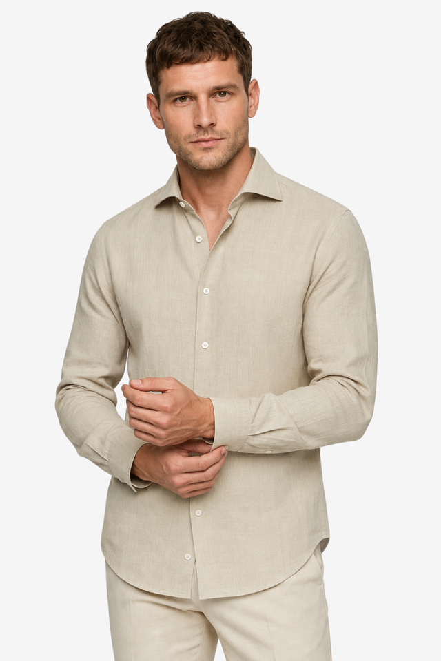 VALERIQUE | Homme Chemise en lin coupe ajustée manches longues style décontracté