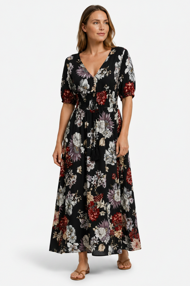 VALERIQUE | Robe Maxi Fleurie pour Femme – Col V