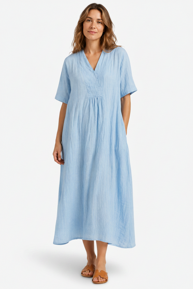 VALERIQUE | Robe Midi Ample pour Femme – Col V
