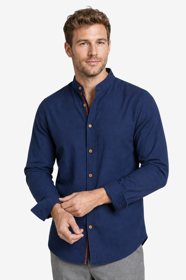VALERIQUE | Homme Chemise en coton coupe ajustée manches longues col officier style décontracté