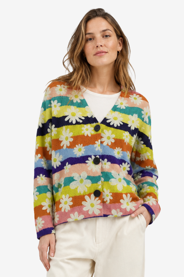 VALERIQUE | Cardigan Fleuri pour Femme – Col en V Fermeture Boutonnée Design Décontracté