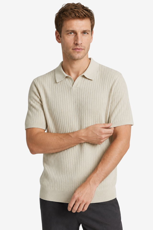 VALERIQUE | Polo en Maille Fine Côtelée en Coton pour Homme – Col Ouvert Décontracté