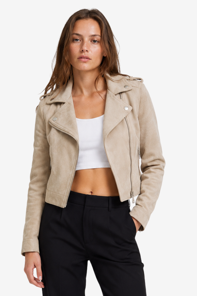 VALERIQUE | Veste en Cuir pour Femme – Coupe Courte Style Biker Fermeture Zippée