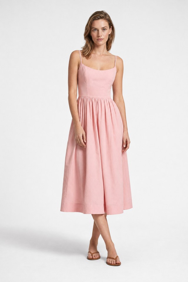 VALERIQUE | Femme Robe midi à fines bretelles coupe évasée style décontracté