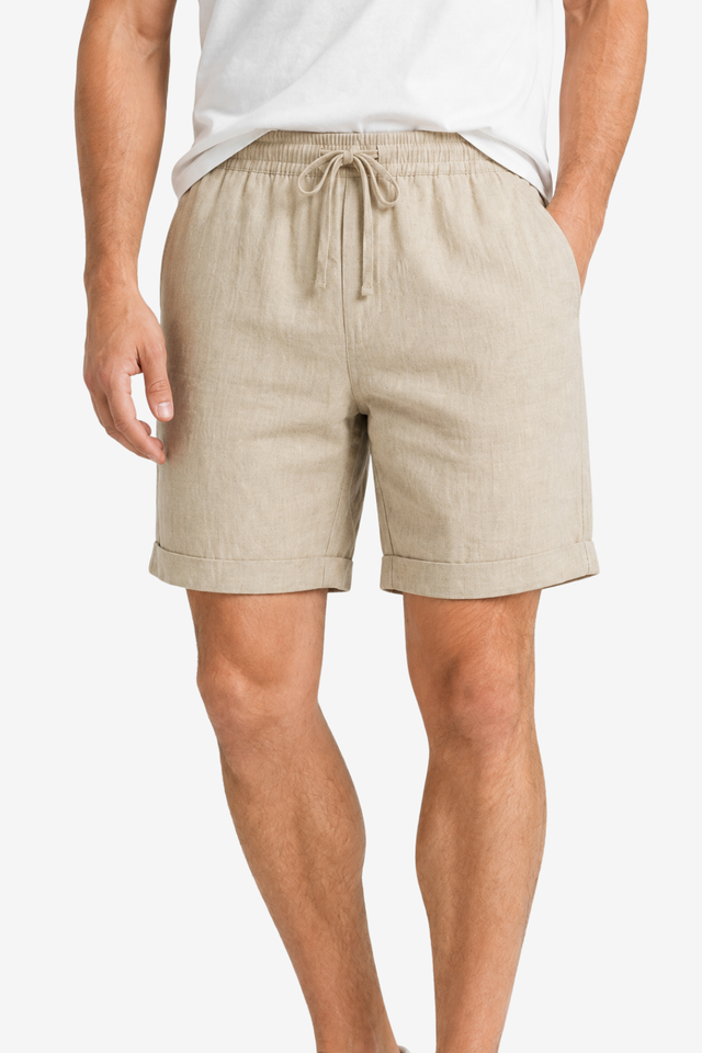 VALERIQUE | Homme short en lin à taille élastique avec cordon de serrage, coupe décontractée confortable