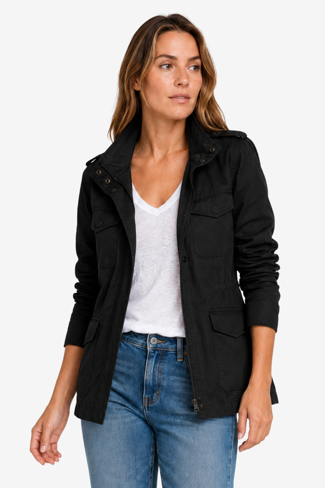 VALERIQUE | Manteau de mi-saison pour femme – Modèle avec poches utilitaires fermeture zippée et boutons-pression