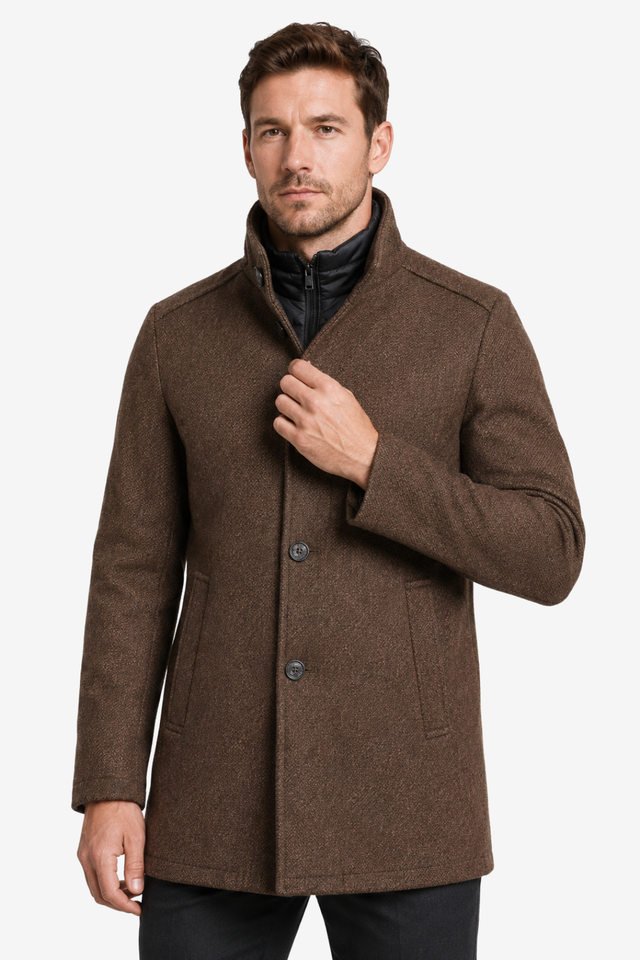 VALERIQUE | Veste d'hiver boutonnée pour homme – Col montant avec design frontal superposé
