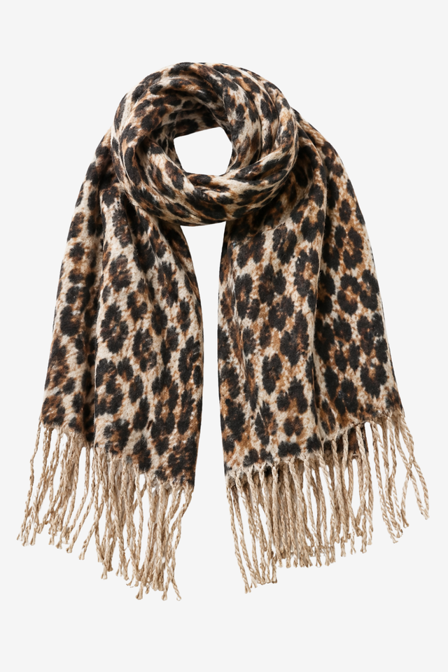 VALERIQUE | Écharpe en Maille pour Femme – Motif Léopard et Finitions à Franges