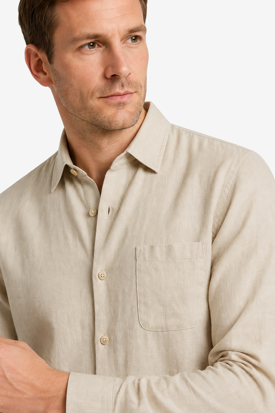 VALERIQUE | Homme chemise en lin à manches longues avec col classique et fermeture boutonnée pour usage quotidien