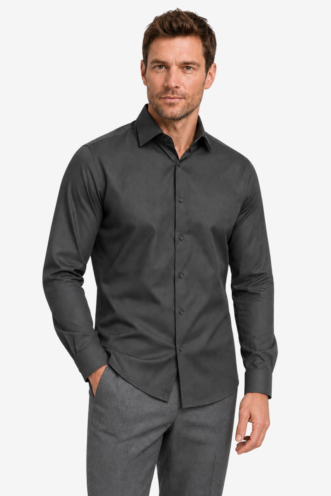 VALERIQUE | Homme Chemise en coton coupe ajustée manches longues style décontracté