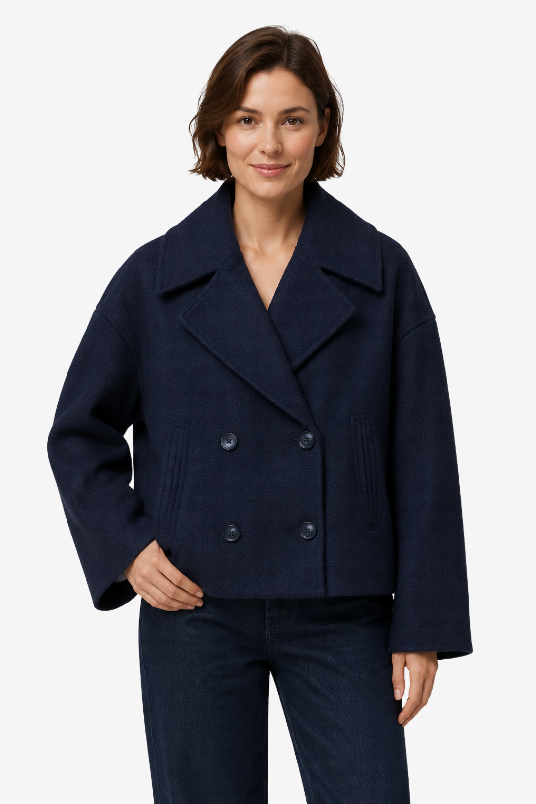 VALERIQUE | Veste courte à double boutonnage pour femme – Col à revers et poches latérales