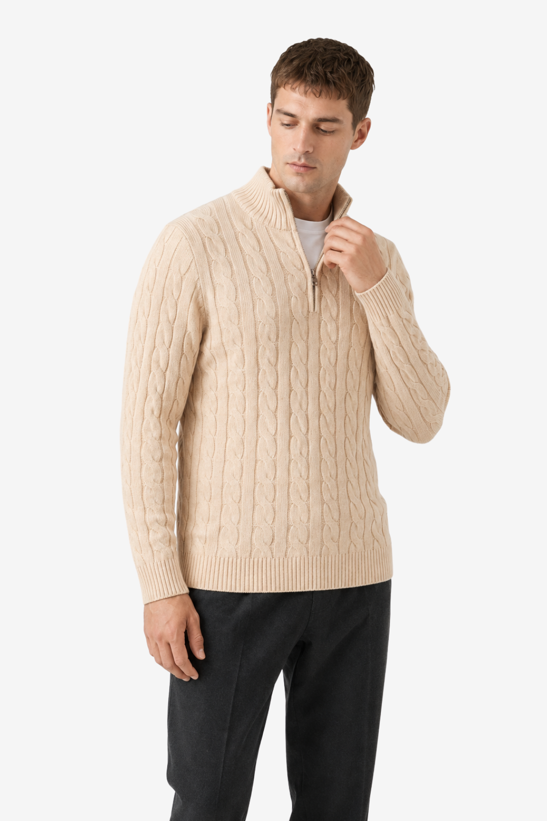 VALERIQUE | Pull Homme Jacquard Demi-Zip – Style Intemporel