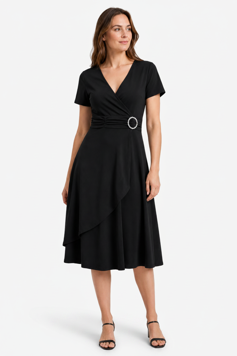 VALERIQUE | Robe de Soirée Asymétrique Col V à Strass pour Femme – Féminité Sculptée