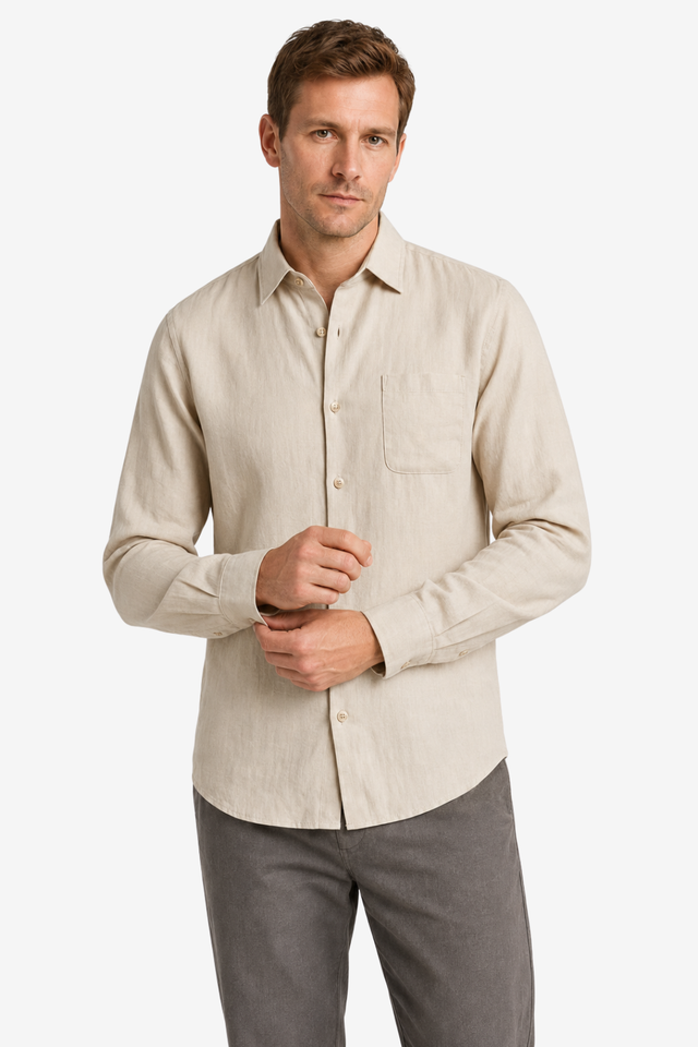 VALERIQUE | Homme chemise en lin à manches longues avec col classique et fermeture boutonnée pour usage quotidien