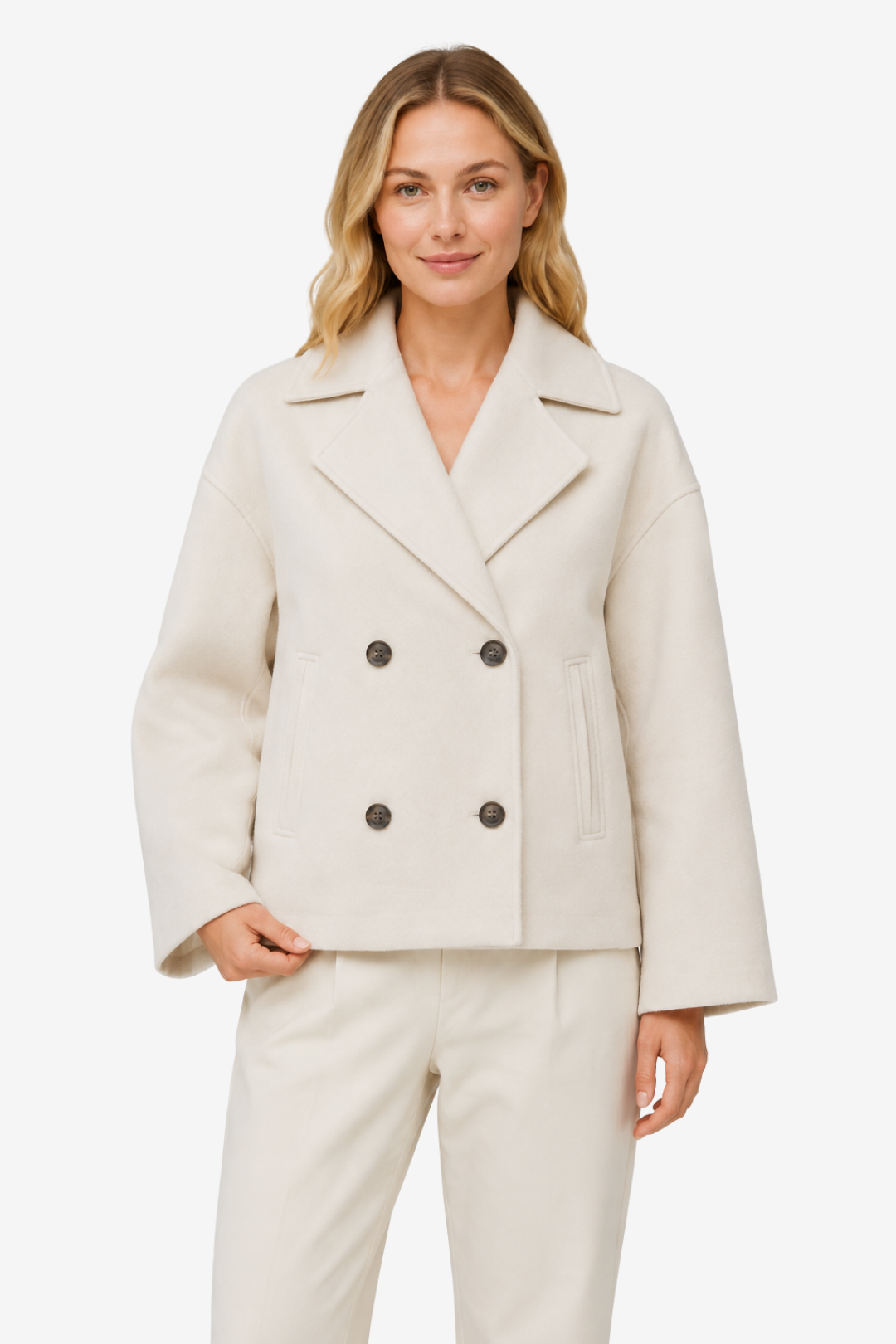 VALERIQUE | Veste courte à double boutonnage pour femme – Col à revers et poches latérales