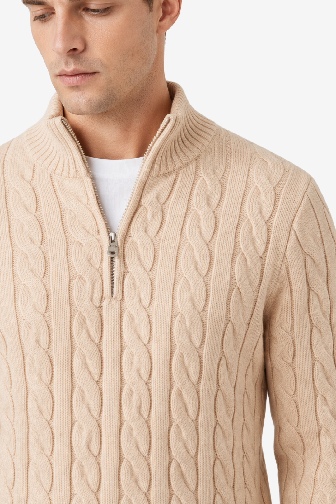 VALERIQUE | Pull Homme Jacquard Demi-Zip – Style Intemporel