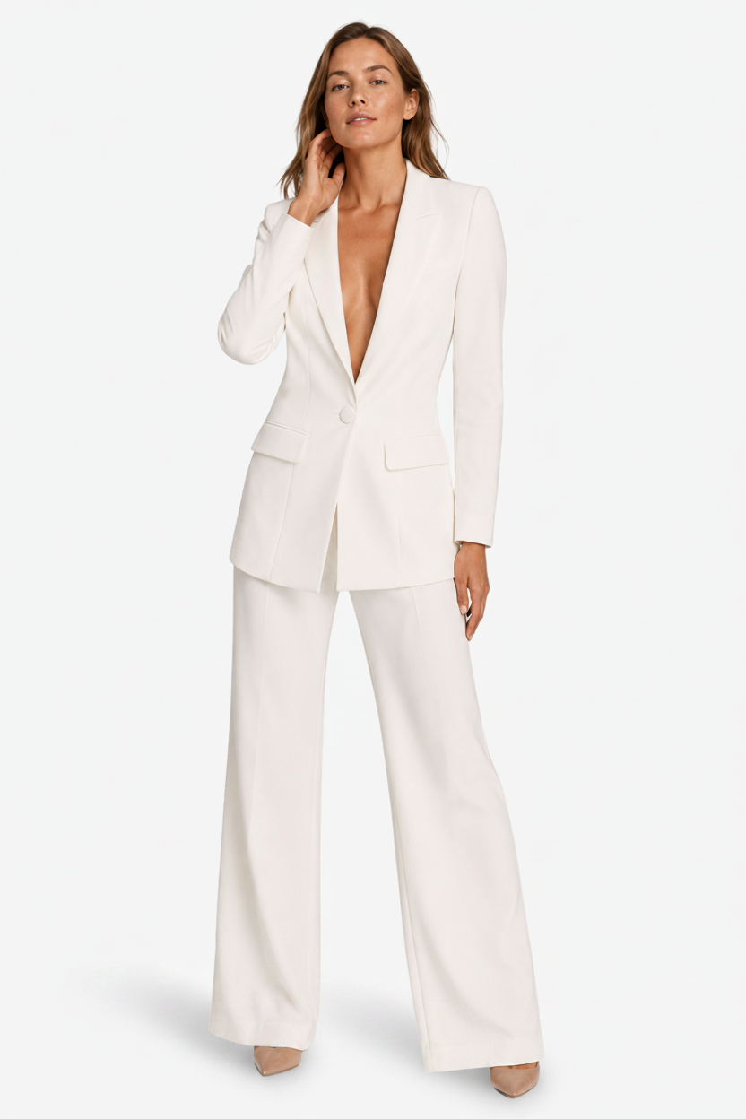 VALERIQUE | Ensemble Tailleur Deux Pièces pour Femme – Blazer à Bouton Unique Pantalon Large Design Élégant