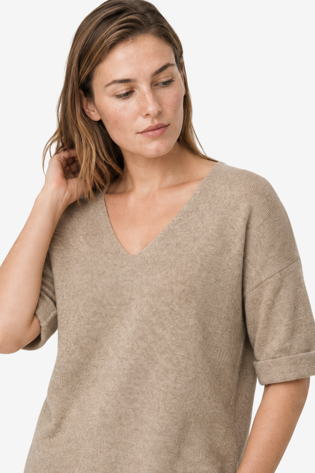 VALERIQUE | Femme pull à col V manches courtes coupe décontractée style minimaliste pour usage quotidien