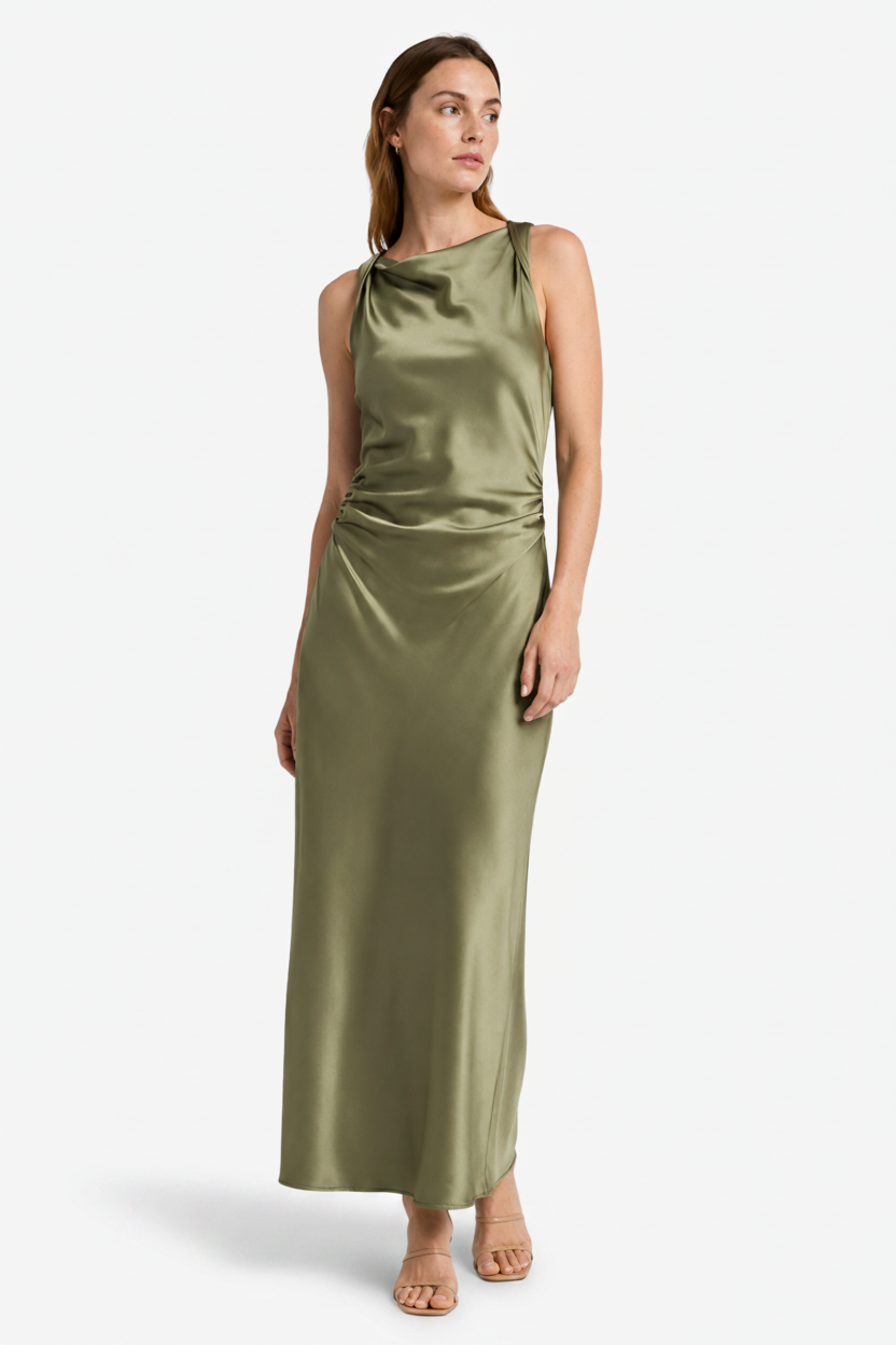 VALERIQUE | Robe Midi Satinée Type Slip pour Femme – Élégance Fluide
