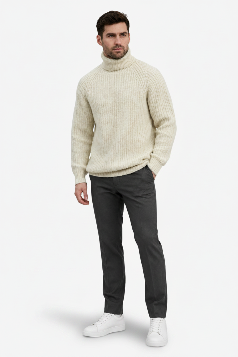 VALERIQUE | Pull pour homme à col montant – Coupe droite en maille côtelée