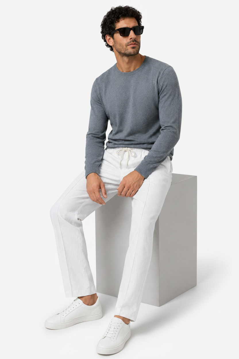 VALERIQUE | Homme Pantalon Décontracté en Mousseline - Taille Élastiquée avec Cordon de Serrage, Poches Latérales