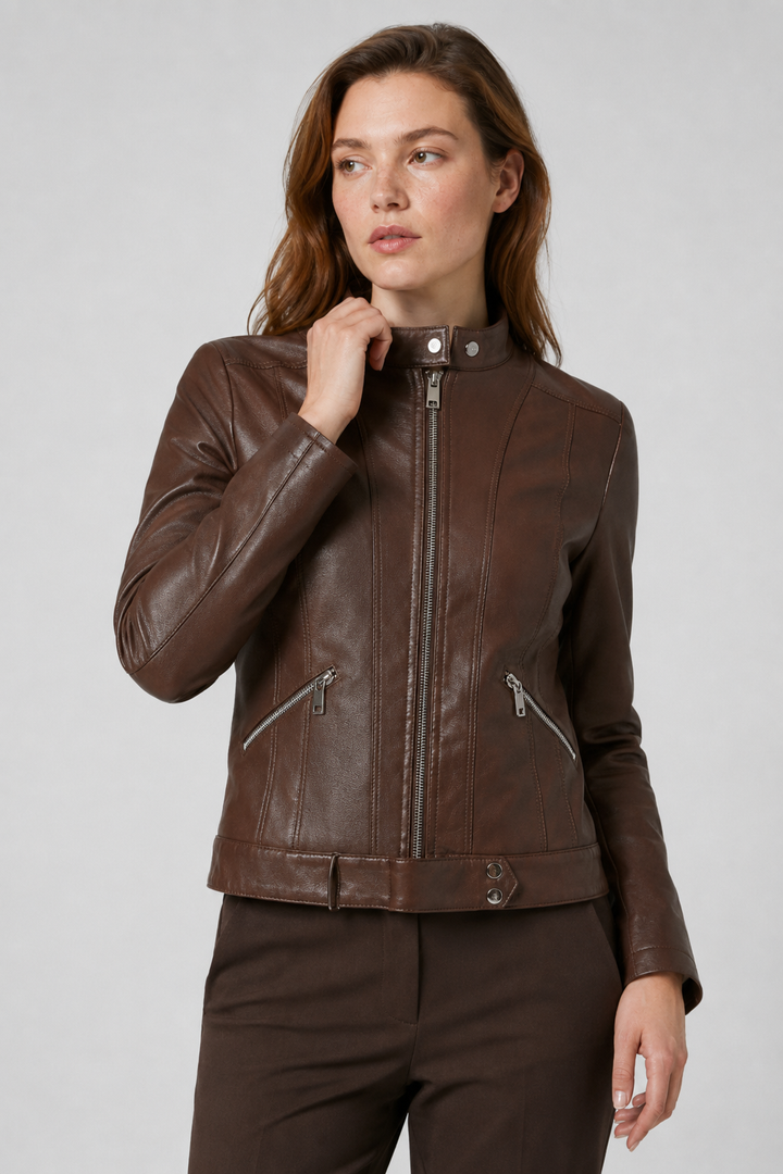 VALERIQUE | Veste en Cuir Femme - Café et Noir