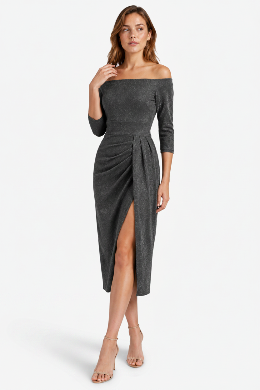 VALERIQUE | Femme Robe Gaine Glissante pour- Noir et Rouge