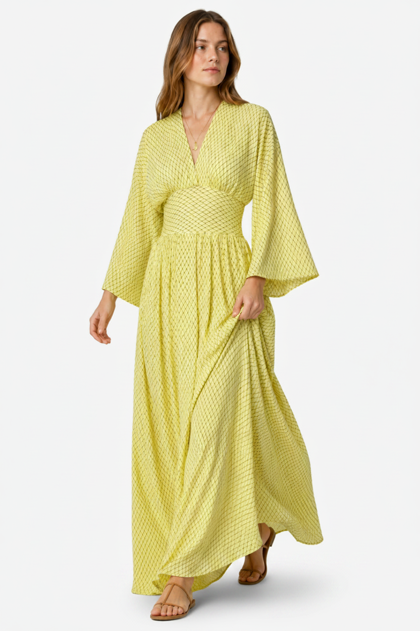 VALERIQUE | Robe Longue en Coton Léger Texturé pour Femme – Manches Amples