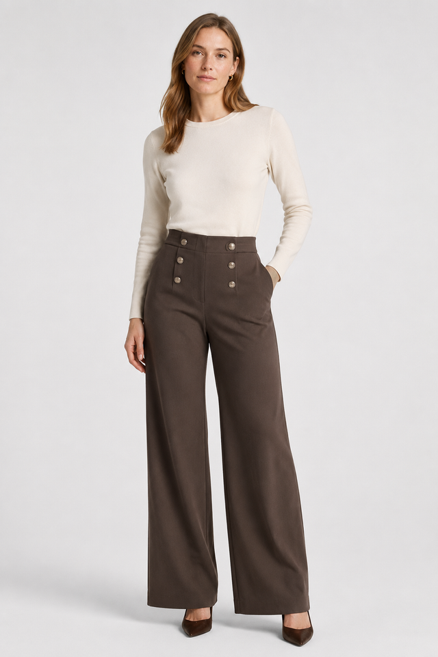 VALERIQUE | Pantalon Taille Haute à Jambe Large pour Femme – Confort Raffiné