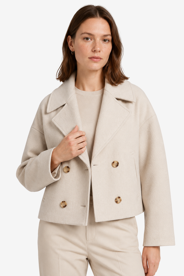 VALERIQUE | Manteau Court Double Boutonnage pour Femme - Beige, Marron et Noir
