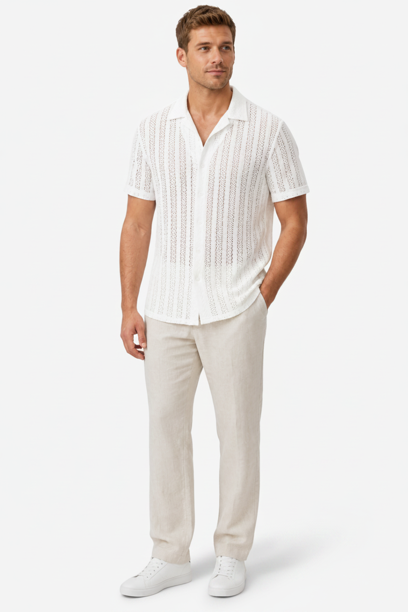 VALERIQUE | Chemise Texturée à Manches Courtes pour Homme – Col Revers et Coupe Classique