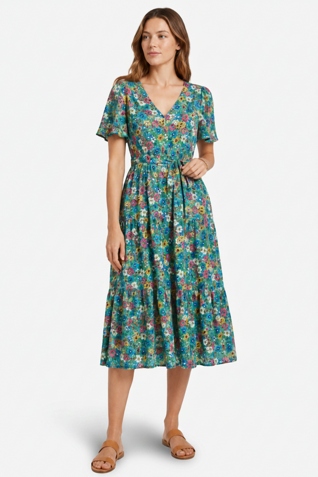 VALERIQUE | Robe Midi Fleurie pour Femme – Manches Courtes et Boutonnée