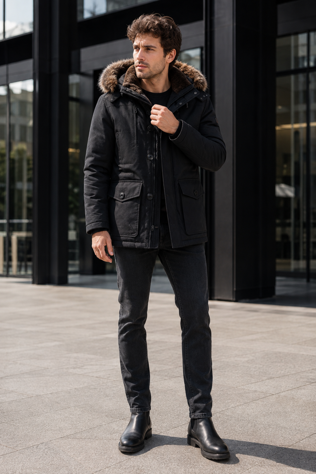 VALERIQUE | Veste d'Hiver à Capuche pour Homme – Bordure en Fausse Fourrure et Conception Isolante pour l'Extérieur