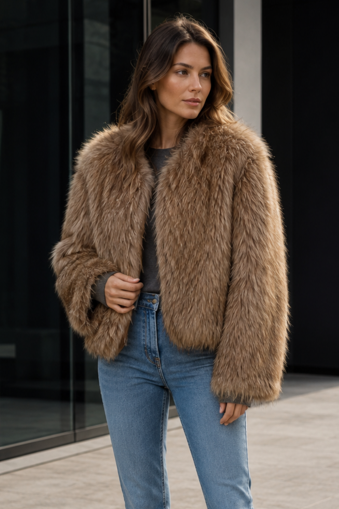 VALERIQUE | Veste en Fausse Fourrure pour Femme – Texture Pelucheuse Design Hivernal Décontracté