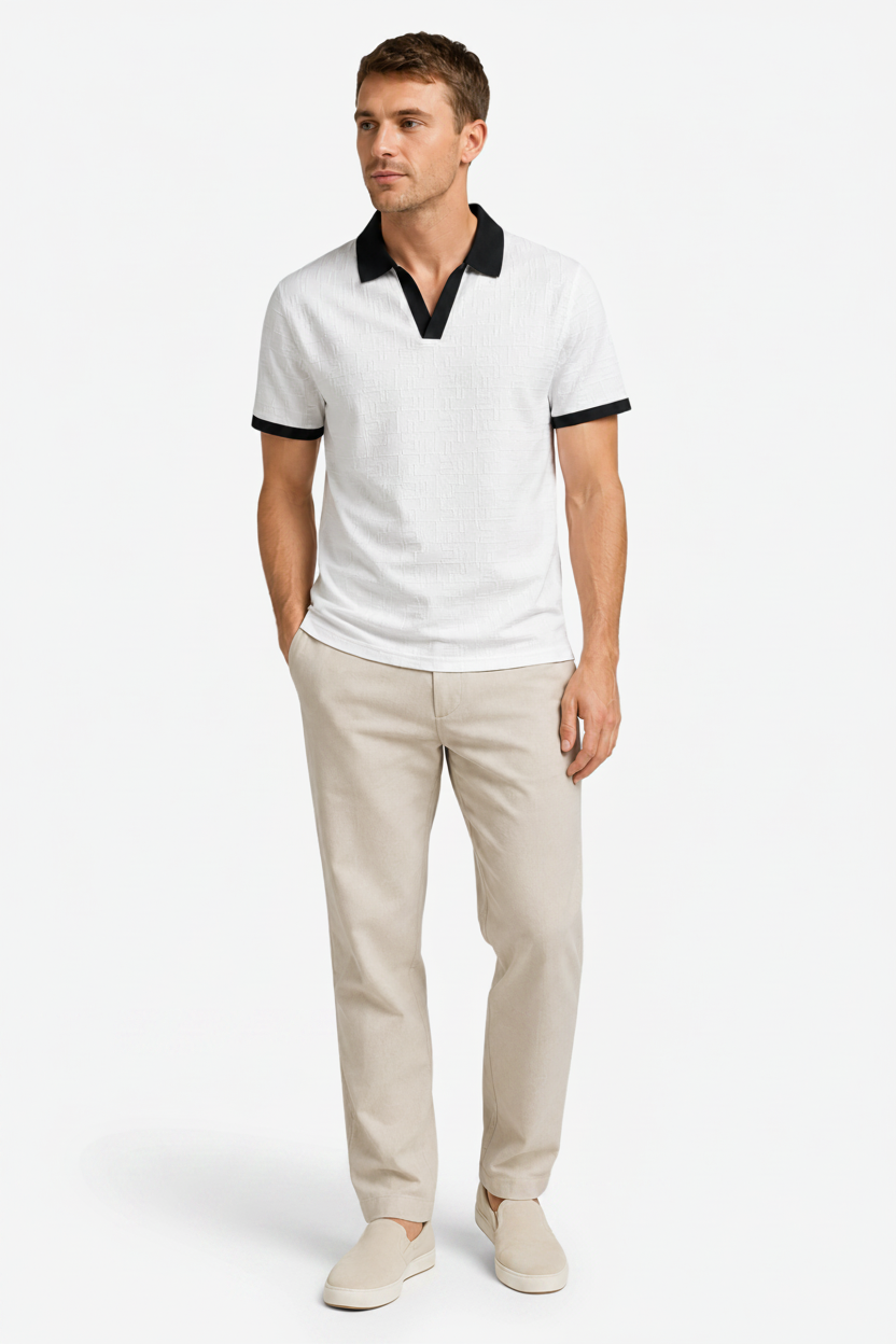 VALERIQUE | Polo à Col V pour Homme – Col Contrasté et Coupe Régulière