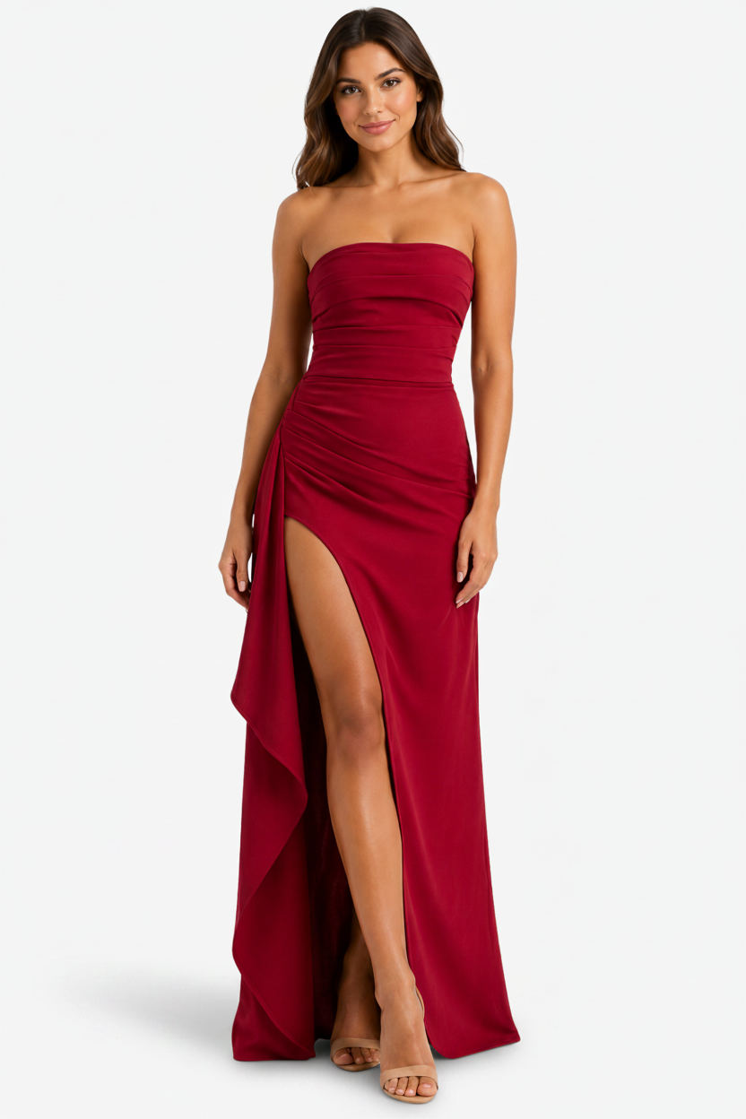VALERIQUE | Femme Robe longue bustier coupe ajustée fente haute style fluide