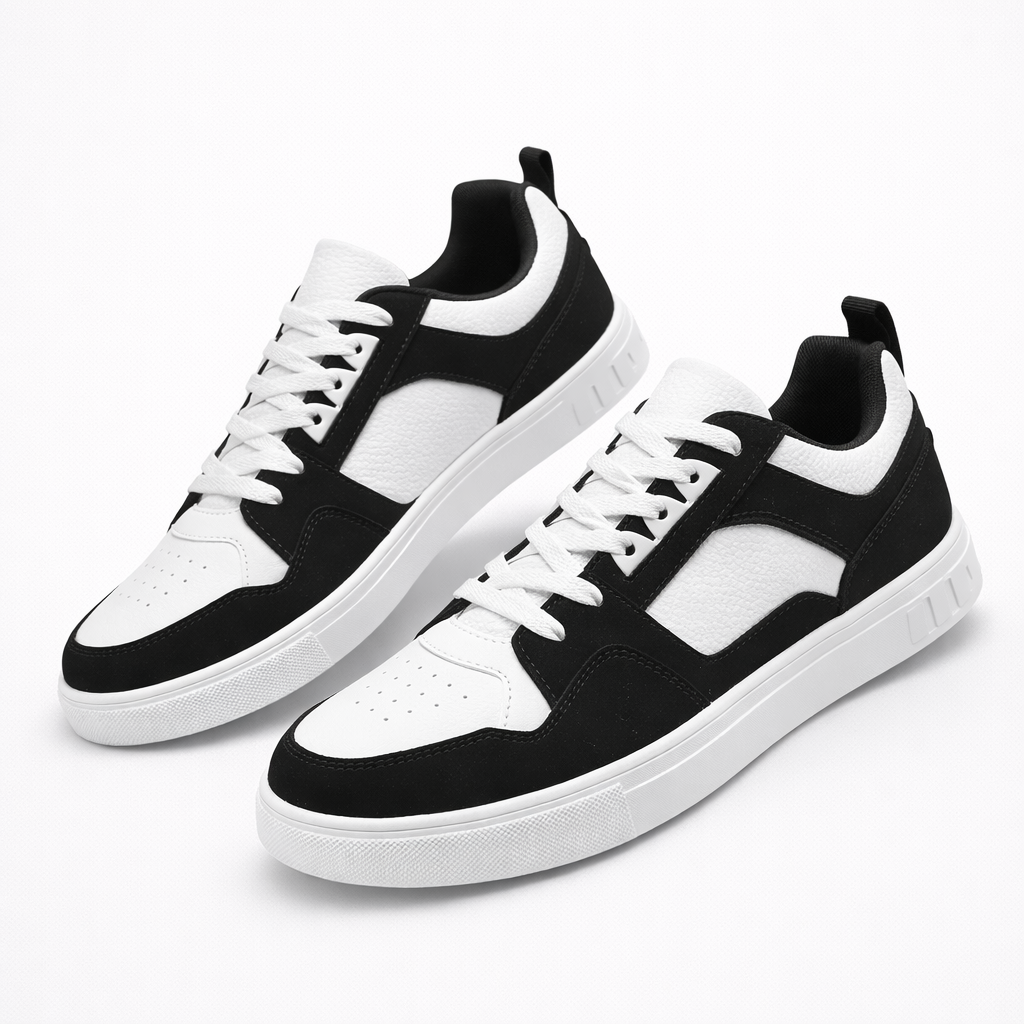 VALERIQUE | Baskets Bicolores Noir et Blanc à Lacets – Design Urbain Structuré