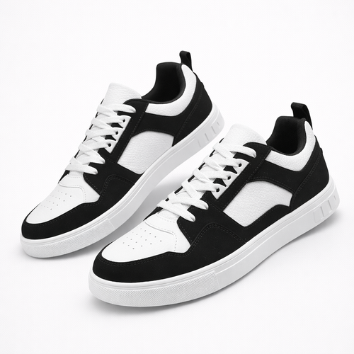 VALERIQUE | Baskets Bicolores Noir et Blanc à Lacets – Design Urbain Structuré