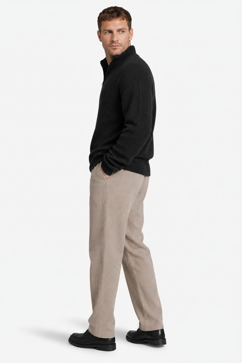 VALERIQUE | Pull Col Zippé pour Homme – Maille Côtelée Col Montant Manches Longues