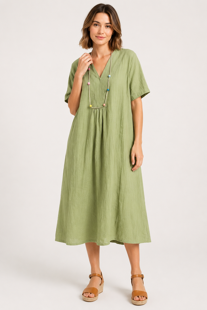 VALERIQUE | Robe Midi Ample pour Femme – Col V